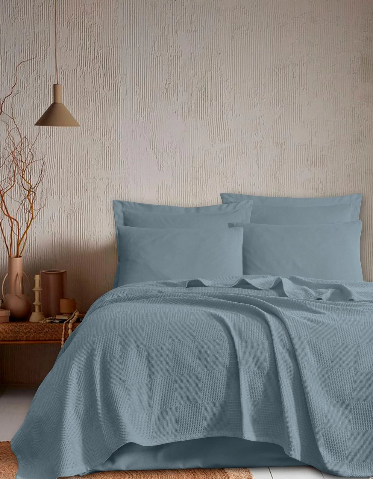 Pled King Pique, ngjyrë kaltër, L'essentiel, 240x230cm