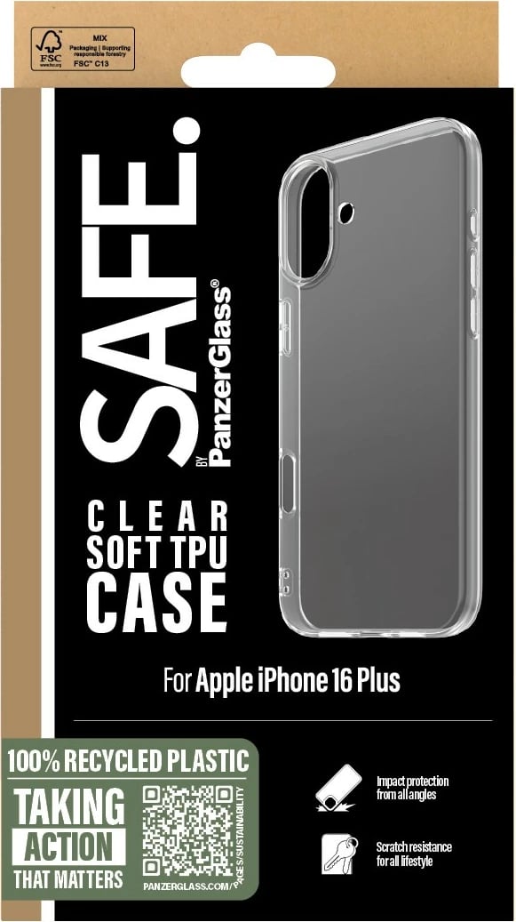 Mbështjellës PanzerGlass për iPhone 16 Plus, transparent, TPU