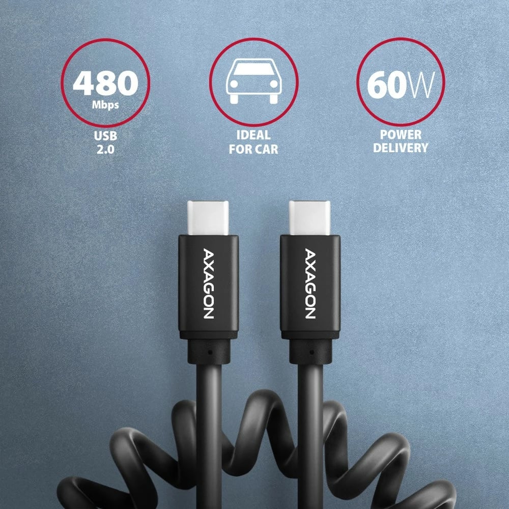 Kabllo USB-C në USB-C AXAGON BUCM-CM20TB, 1.1m, i zi, Twister