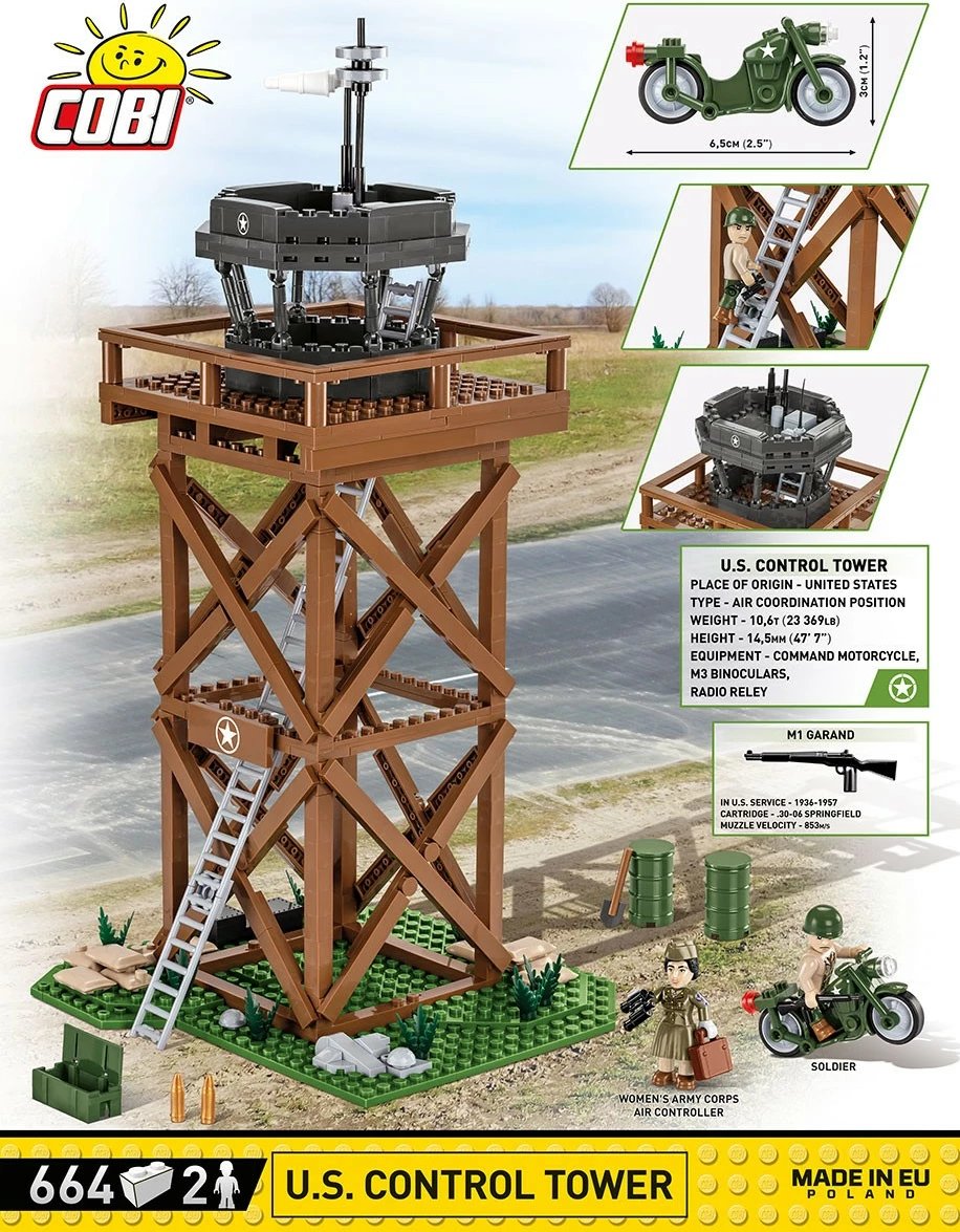Set lodrash ndërtimi Cobi Klocki U.S. Control Tower, 664 pjesë, me figurina dhe motoçikletë Set lodrash ndërtimi Cobi Klocki U.S. Control Tower, 664 pjesë, me figurina dhe motoçikletë