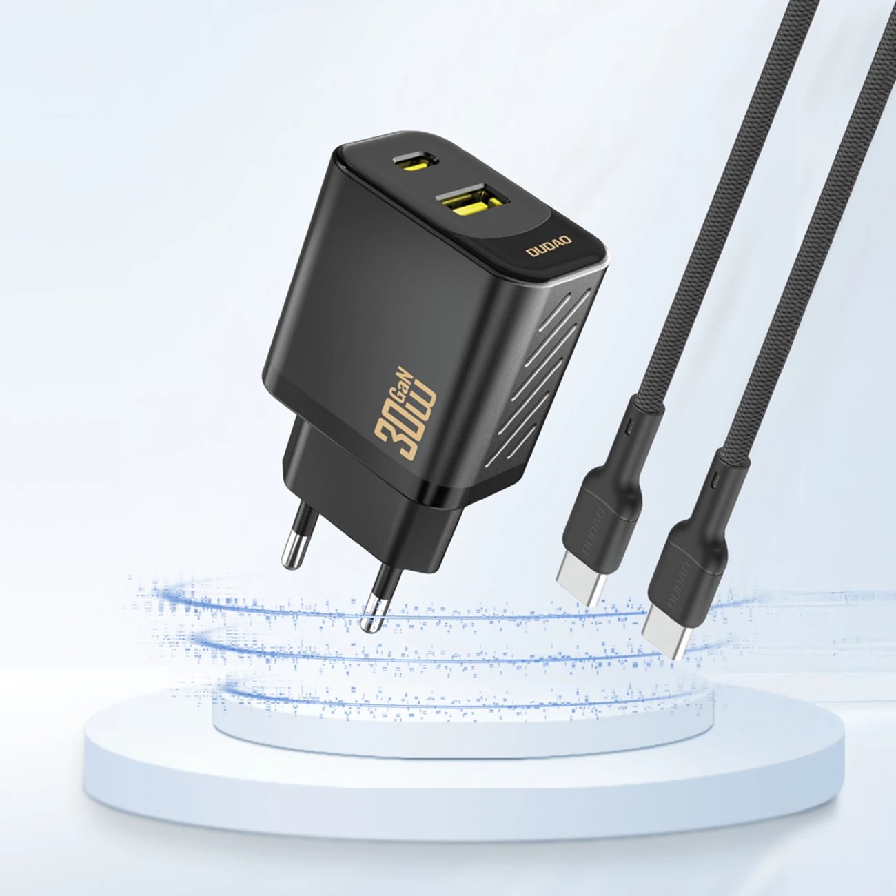 Karikues muri GaN, Dudao A27TEU, PD 30W, 2 porta USB-C/USB-A, prizë EU, e zezë