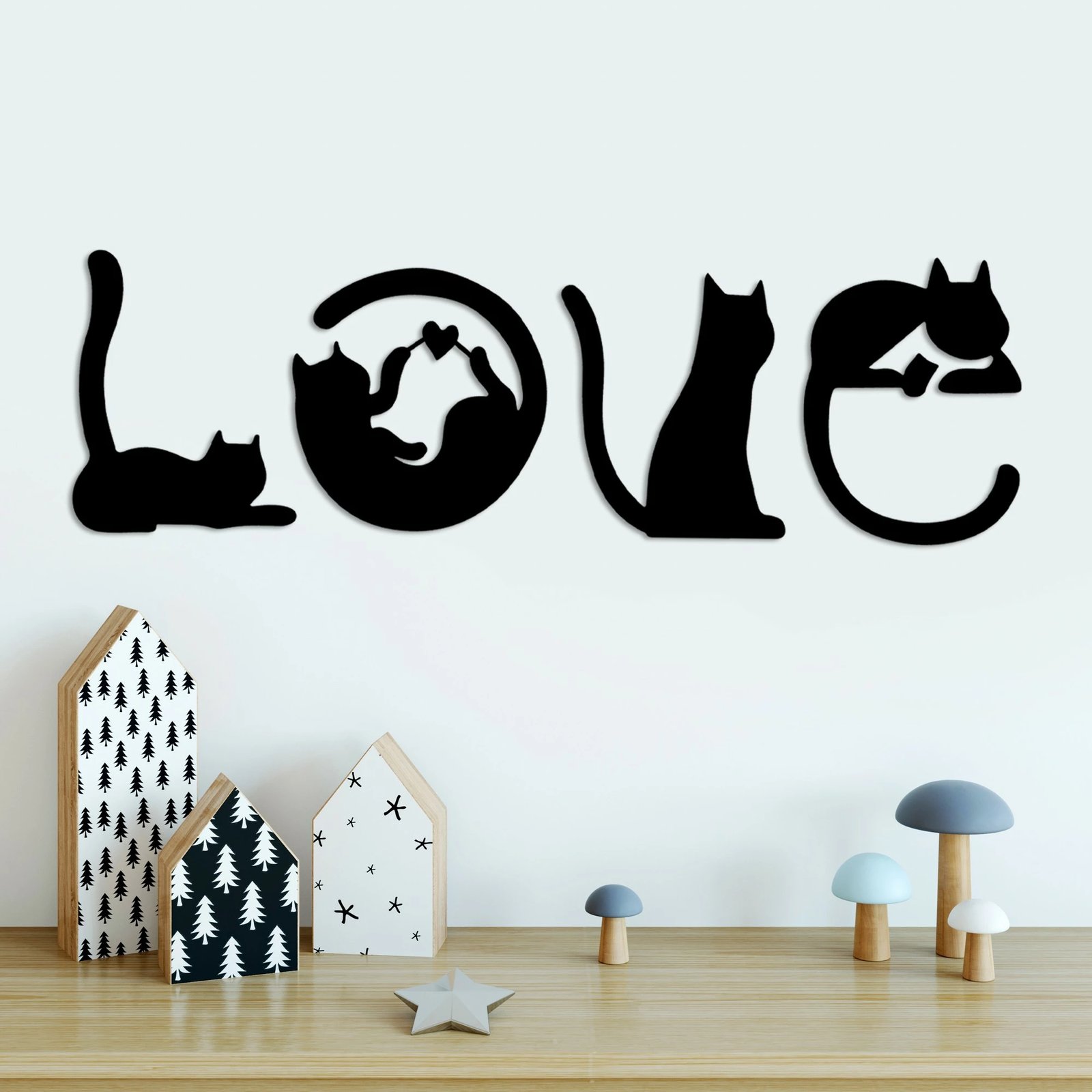 Aksesor dekorativ metalik për mur, mace, Wallity, Cat 11, ngjyrë e zezë, 60x19cm