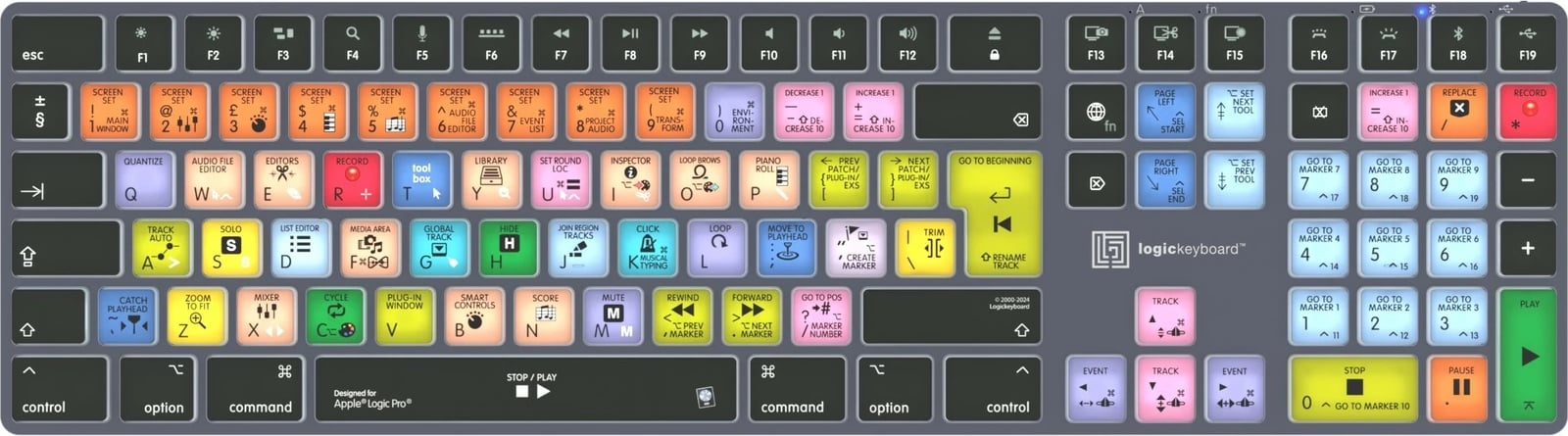 Kasë Logickeyboard LKB-LOGXP2-TM-UK, full-size, Bluetooth & me kabllo, QWERTY, ndriçim, gri titanium