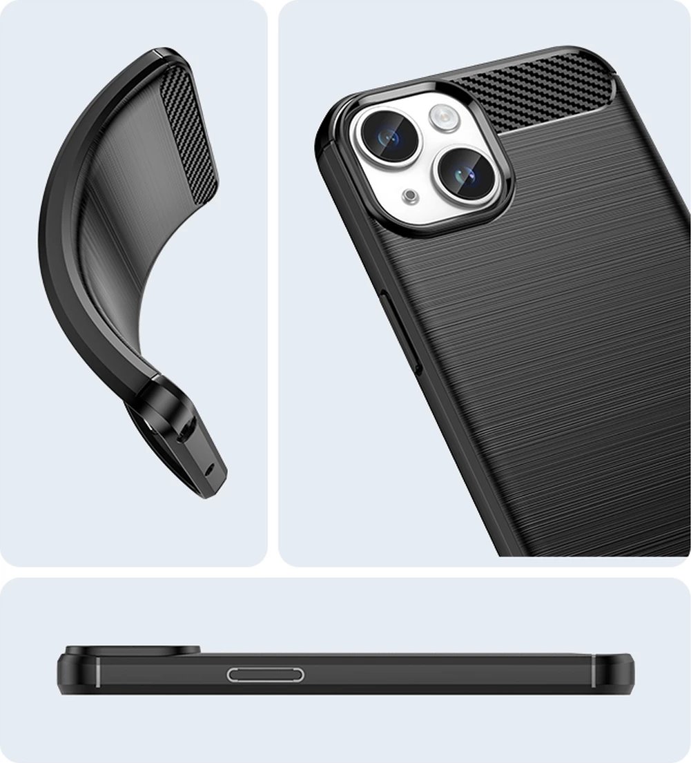 Mbështjellës Hurtel Carbon Case për iPhone 14 Plus, i zi