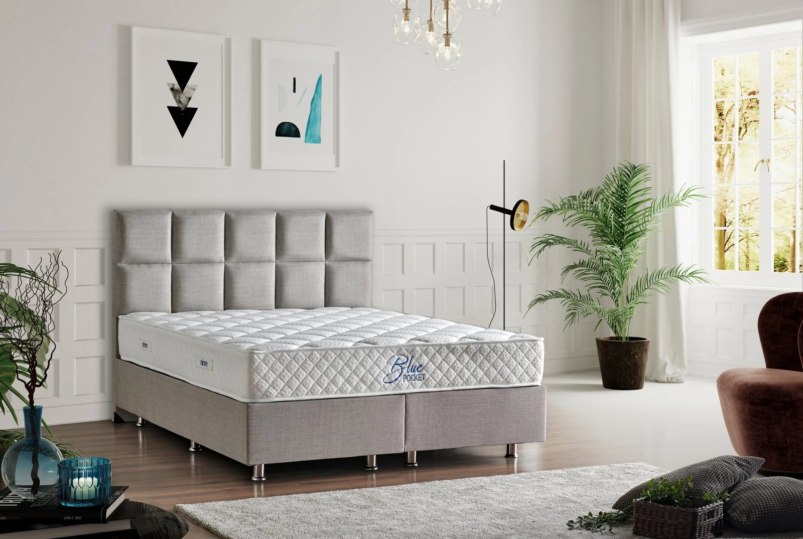 Dyshek dopio Skye Decor, Blue Pocket RollPack, 200x200 cm, i bardhë