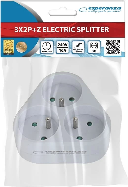 Shpërndarës elektrik Esperanza ELK303W, 3 dalje, i bardhë