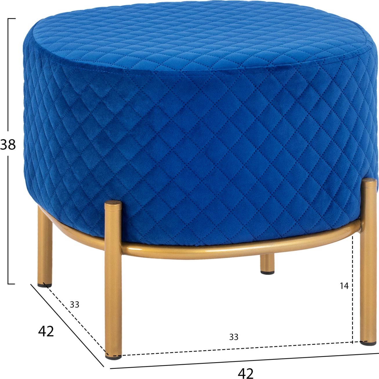 Karrige për bar Sinta, kadife blu, bazë ari, FH8638.08, 42x42x38 cm