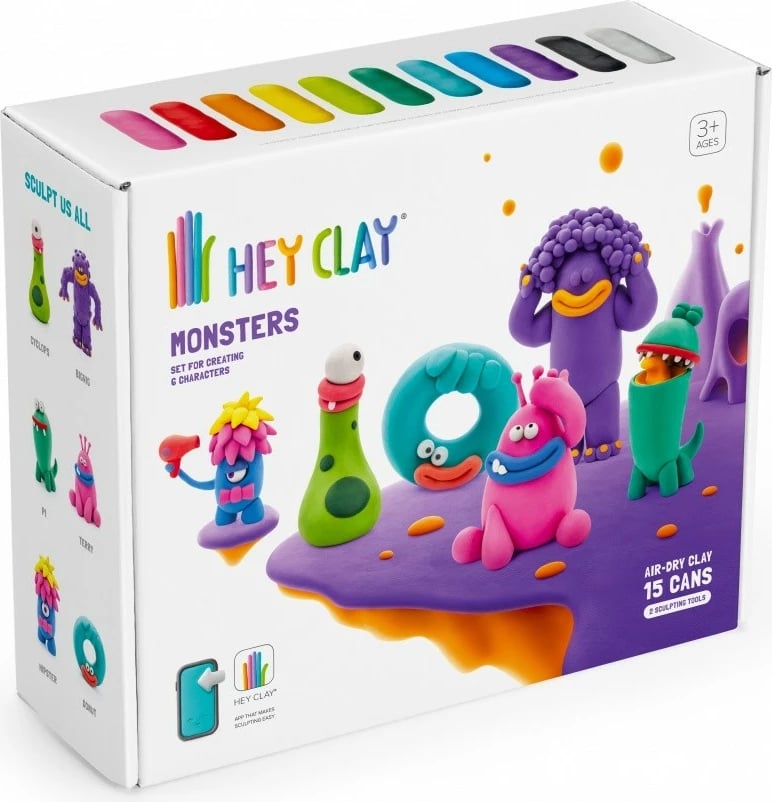 Set modelimi Hey Clay Monsters, Tm Toys, 15 kanaçe, 11 ngjyra
