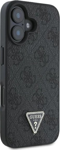 Mbështjellës Guess Crossbody 4G Metal Logo për iPhone 16, i zi, me rrip