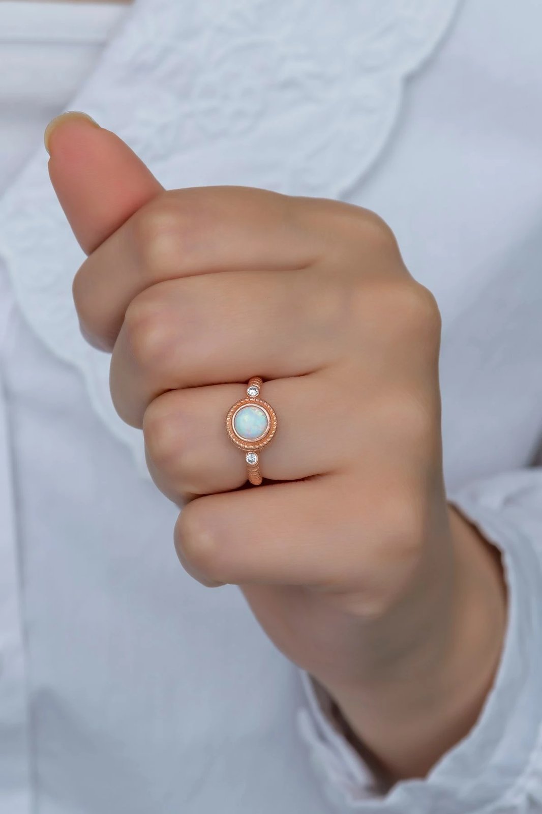 Unazë argjendi Jumeon, opal, ngjyrë rozë ari, NRZ99378