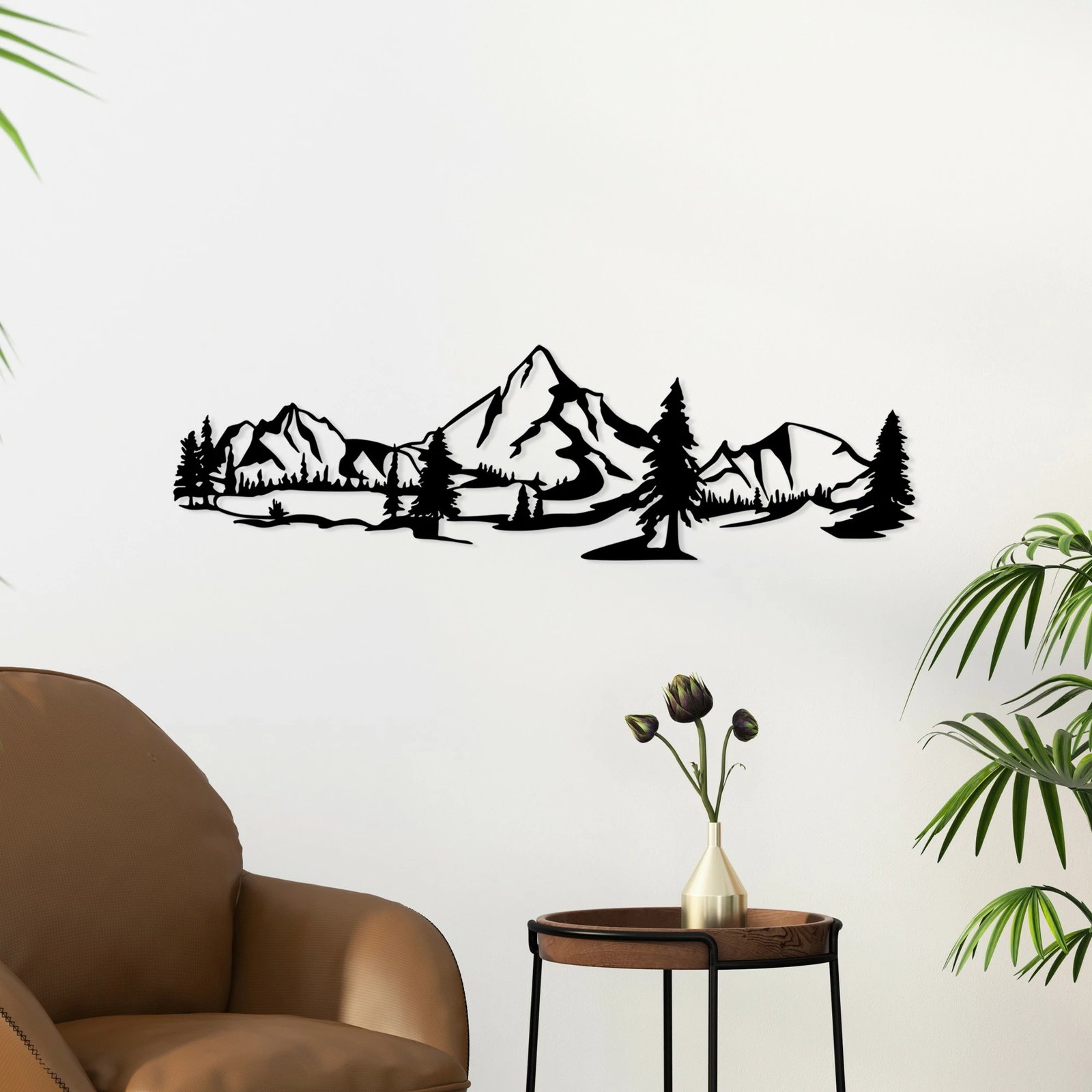 Aksesor dekorativ metalik për mur, peizazh, Wallity, Landscape 4, ngjyrë e zezë, 20x70cm