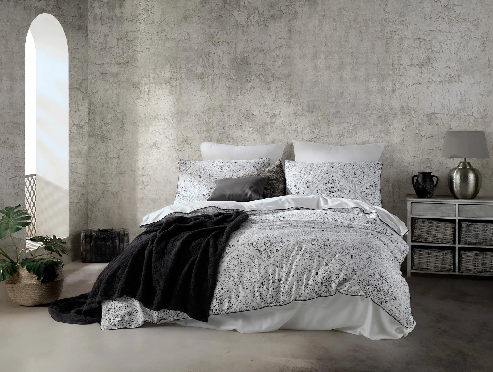 Set mbulesë për jorgan King, satin, L'essentiel, bardhë/zi, İskit