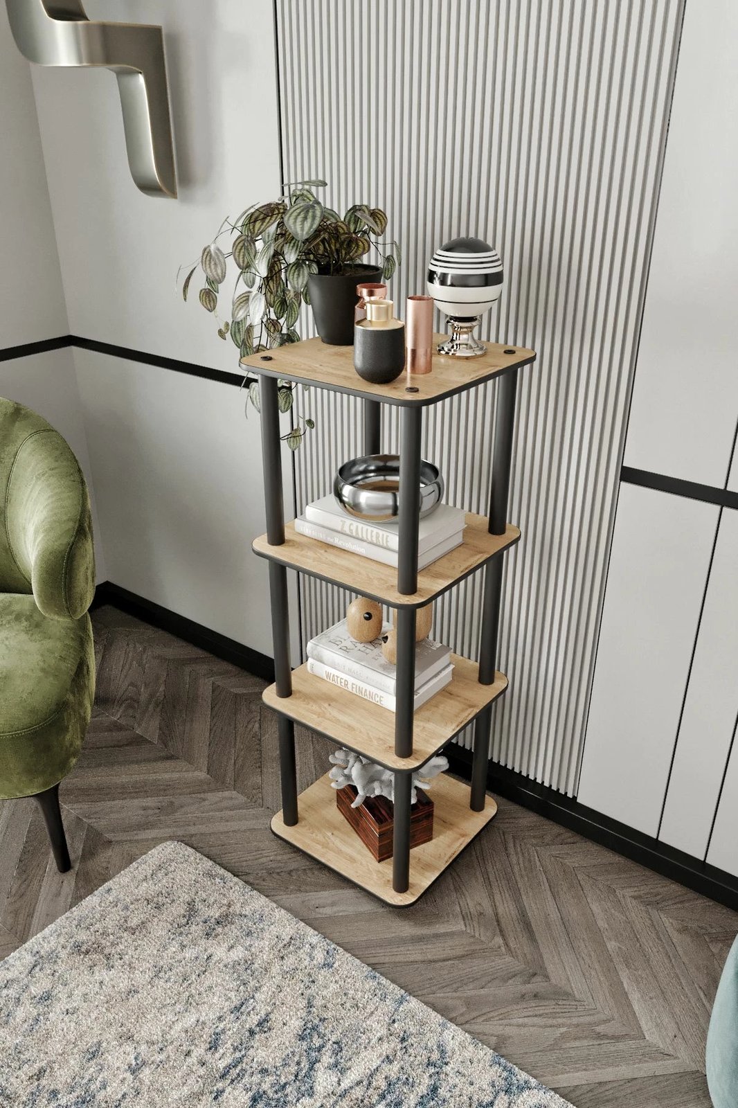 Raft librash Skye Decor, katër kate, ngjyrë lisi