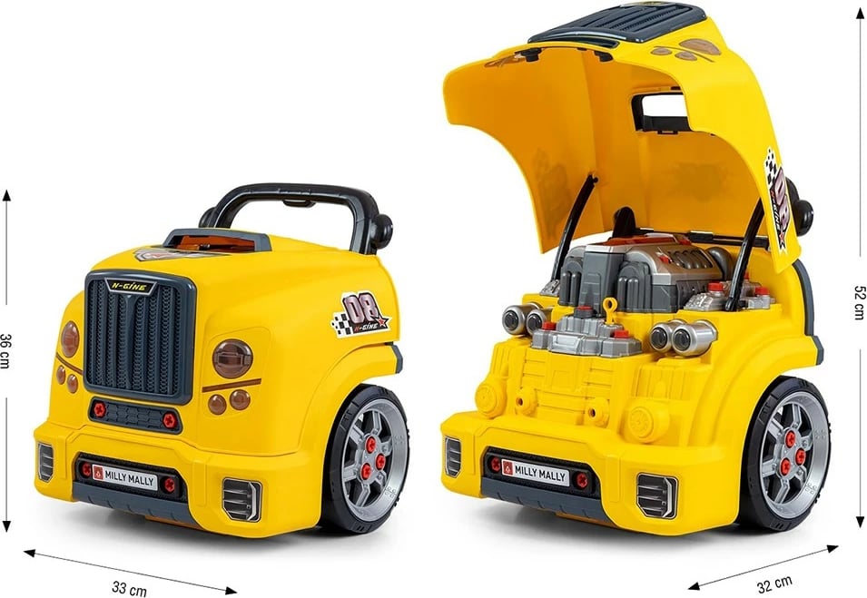 lodër edukative mekaniku, Milly Mally N-GINE, 56 pjesë, efekte dritë/tingull, 3xAA, 3+, e verdhë