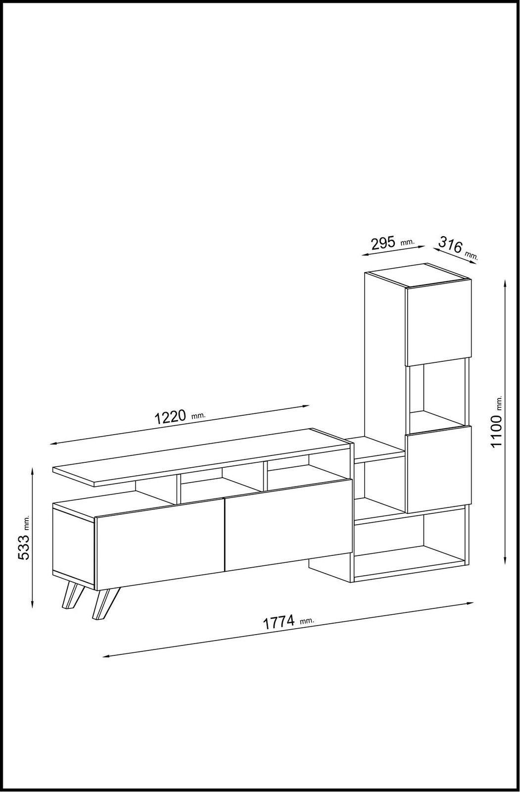 Komodë TV Hanah Home, Tower, e bardhë dhe arre
