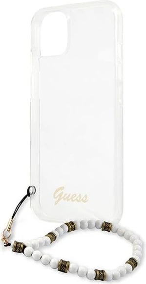 Mbështjellës Guess GUHCP13MKPSWH për iPhone 13 6.1", transparent, me varëse perlë