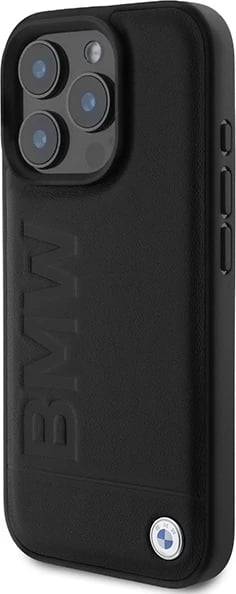 Mbështjellës BMW Leather Hot Stamp për iPhone 16 Pro Max, i zi