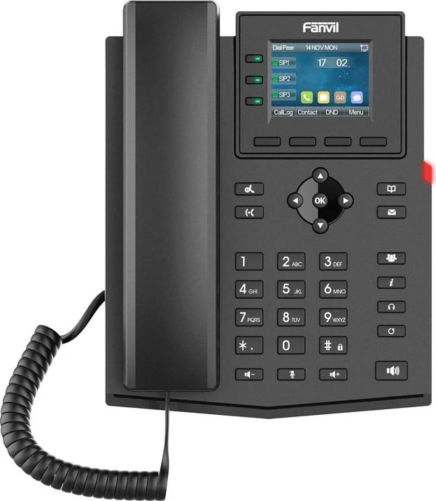 Telefon IP Fanvil X303P, me kabllo, për tavolinë/mur, Linux, In-band, Out-of band, SIP info, i zi