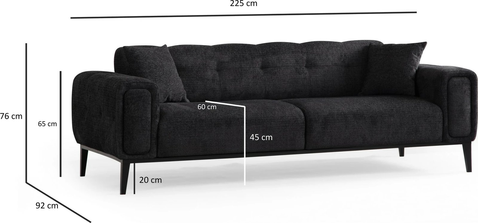 Divan-krevat treshe Athena, ngjyrë e zezë