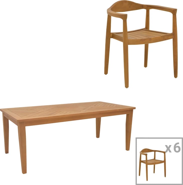 Tavolinë me karrige 7 copë Ganny-Mady dru tik ngjyrë natyrale 200x100x75cm