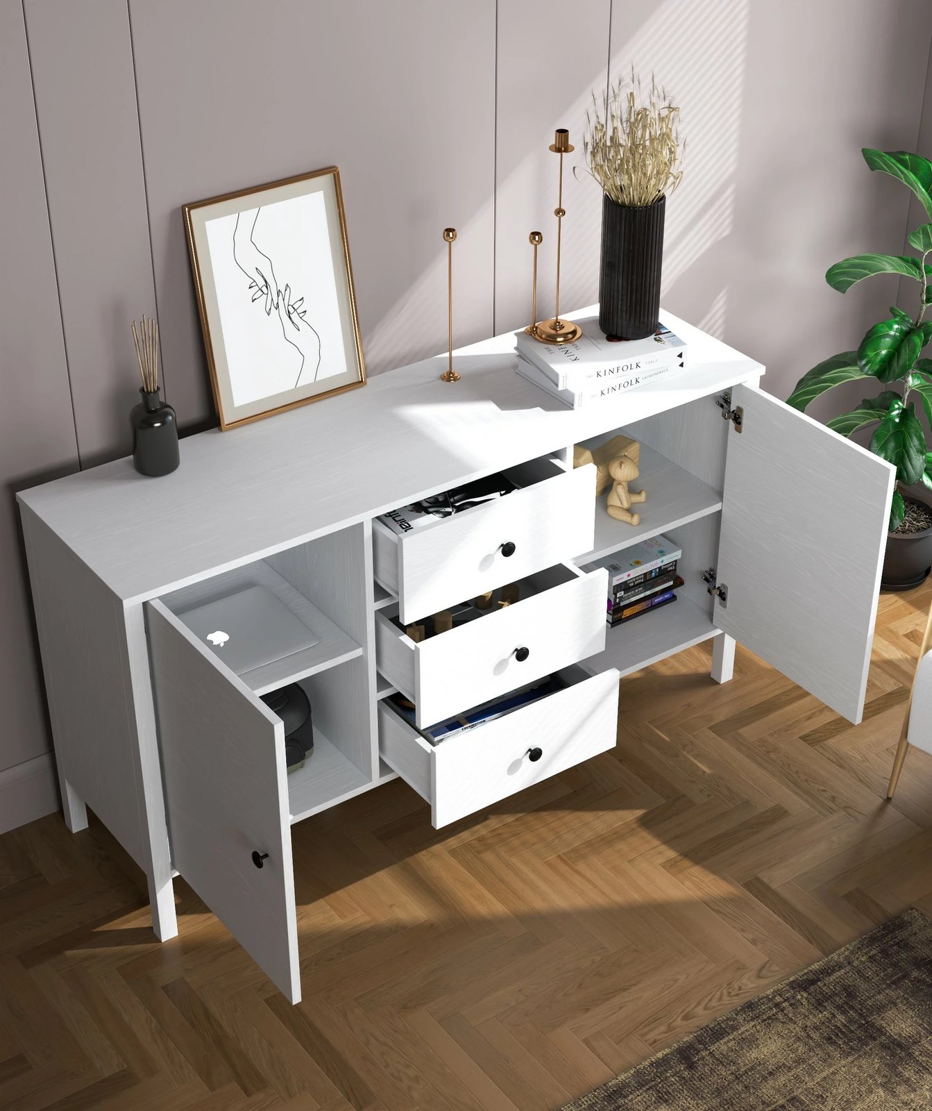 Konsol Hanah Home, FRN-20008, ngjyrë druri dhe e bardhë