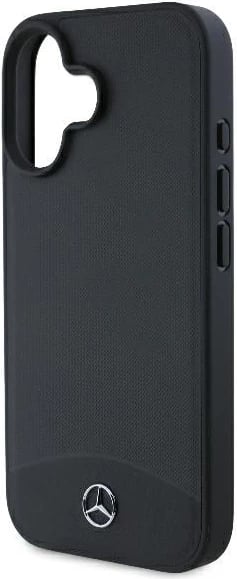 Mbështjellës Mercedes për iPhone 16, MagSafe, lëkurë teksturë dhe e lëmuar, e zezë