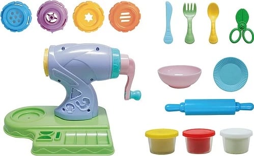 Set plastelinash Smily Play SP83937 me makinë makarona, 3 ngjyra, me vegla dhe aksesorë