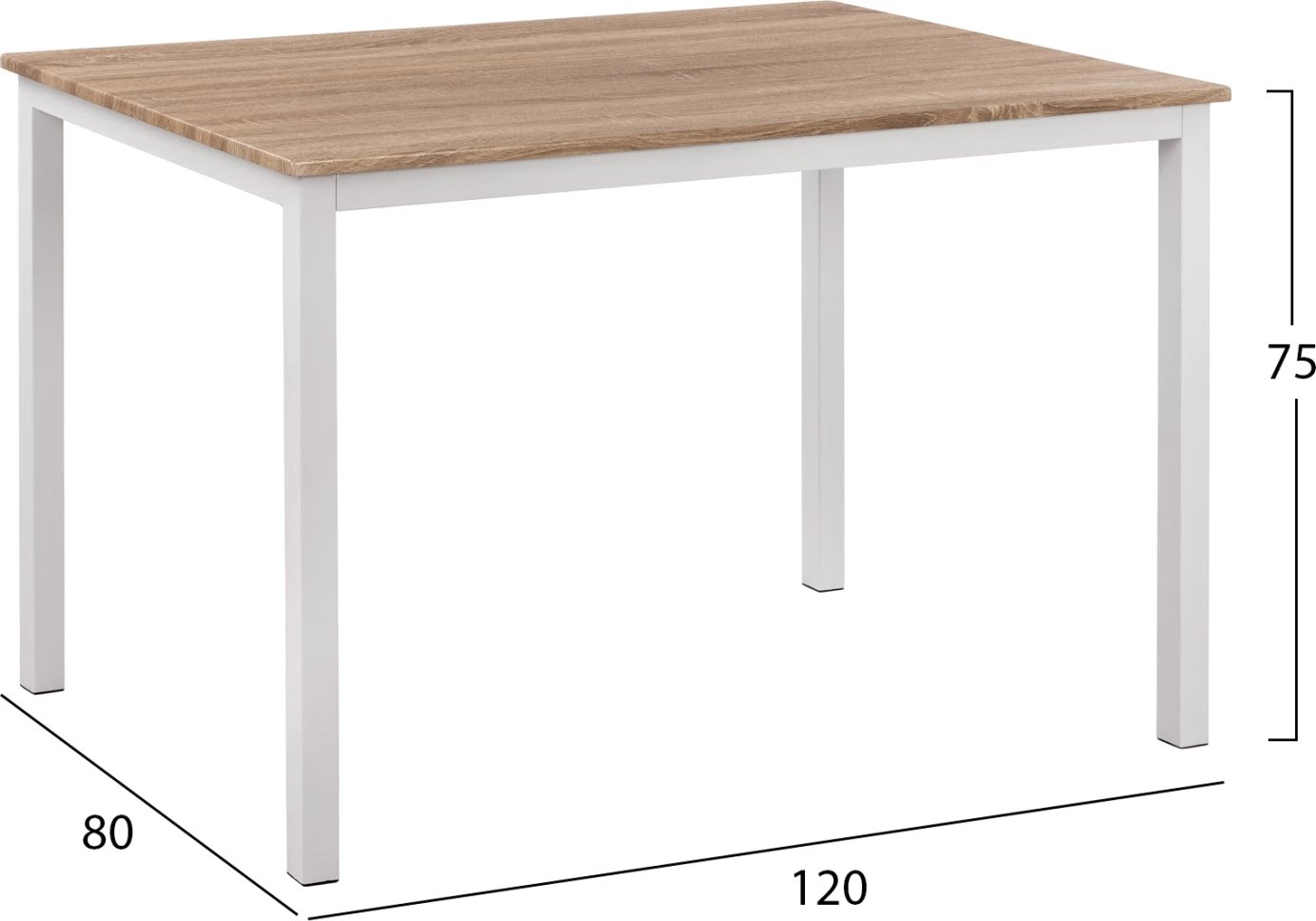 Tavolinë ngrënieje GOOSE FH9532.02 MDF SONAMA-Këmbë metali të bardha 120x80x75 cm