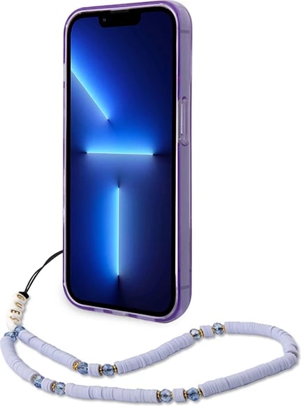 Mbështjellës Guess GUHCP14XHGCOHU për iPhone 14 Pro Max 6.7", Translucent Pearl Strap, vjollcë
