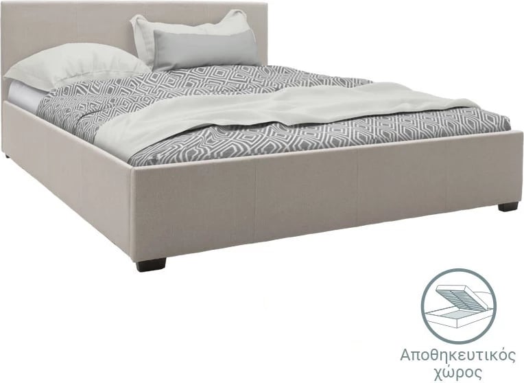 Krevat Norse dopio, material stof ngjyrë ekru, me hapsirë për depo, 160x200cm