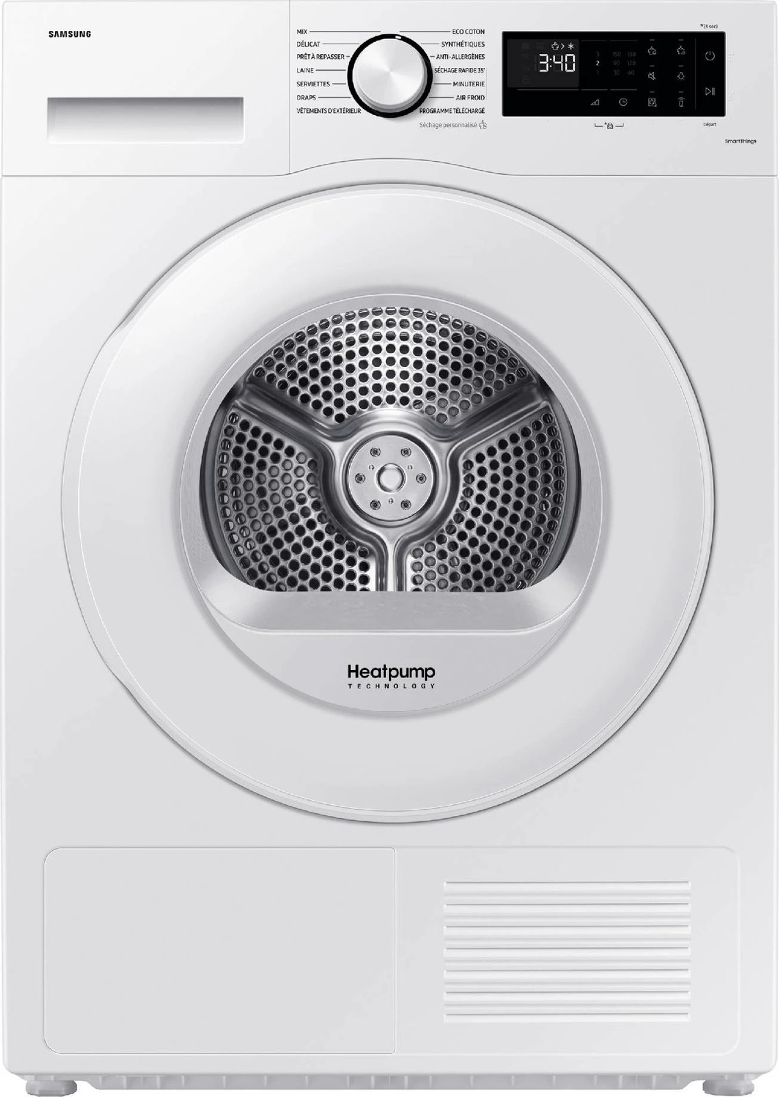 Tharëse rrobash, Samsung, DV90DG52A0TELE, 9 kg, pompë nxehtësie, Wi‑Fi, klasa energjie C, e bardhë