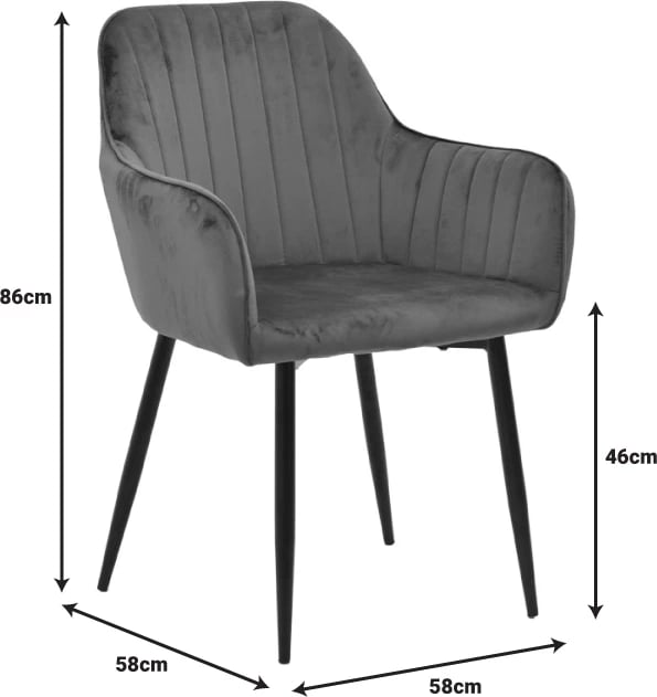 Karrige krahu Noor, kadife e verdhë, këmbë metalike të zeza, set prej 2 copë, 58x58x86cm