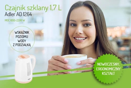 Zierës uji elektrik, Adler, AD 1264, 1.7 L, 2200W, plastikë, bardhë