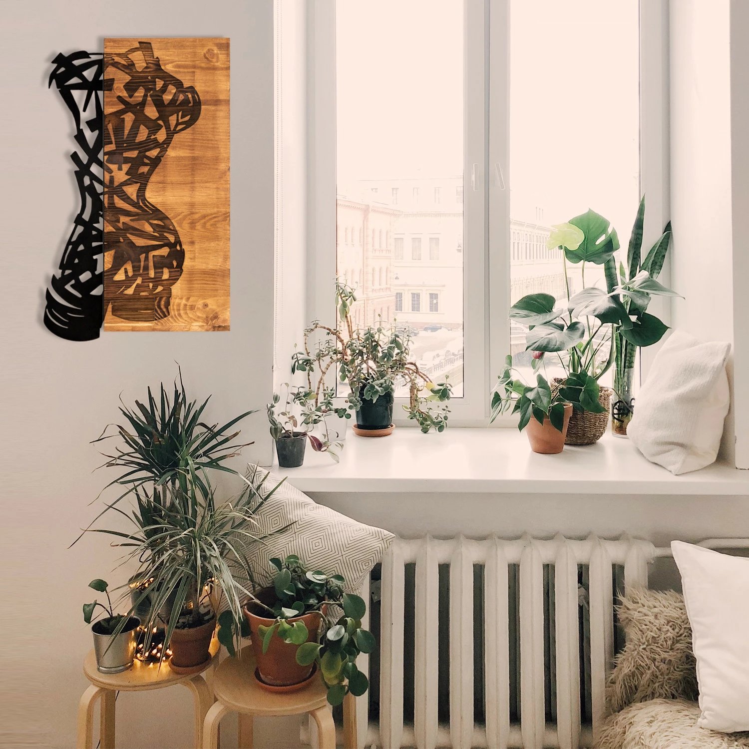 Aksesor dekorativ prej druri për mur, Wallity, Paramparca, ngjyrë e zezë dhe arre, 36x60cm