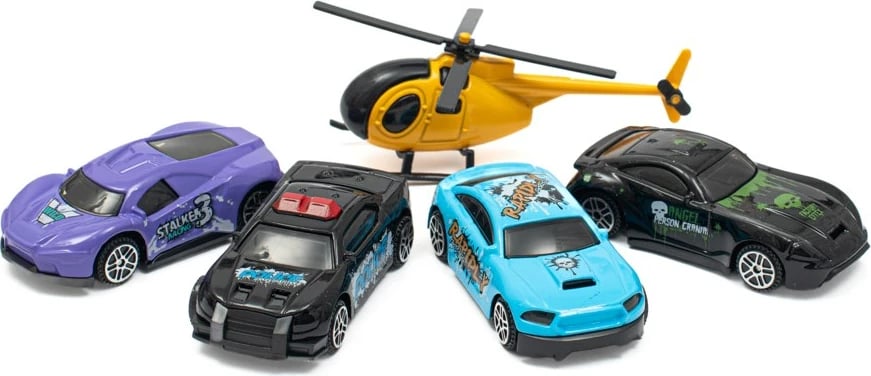 Set garazh lodër, Baby Mix, me ashensor, stacion karburanti, 4 makina metalike + helikopter, 60x33x29 cm, shumëngjyrësh