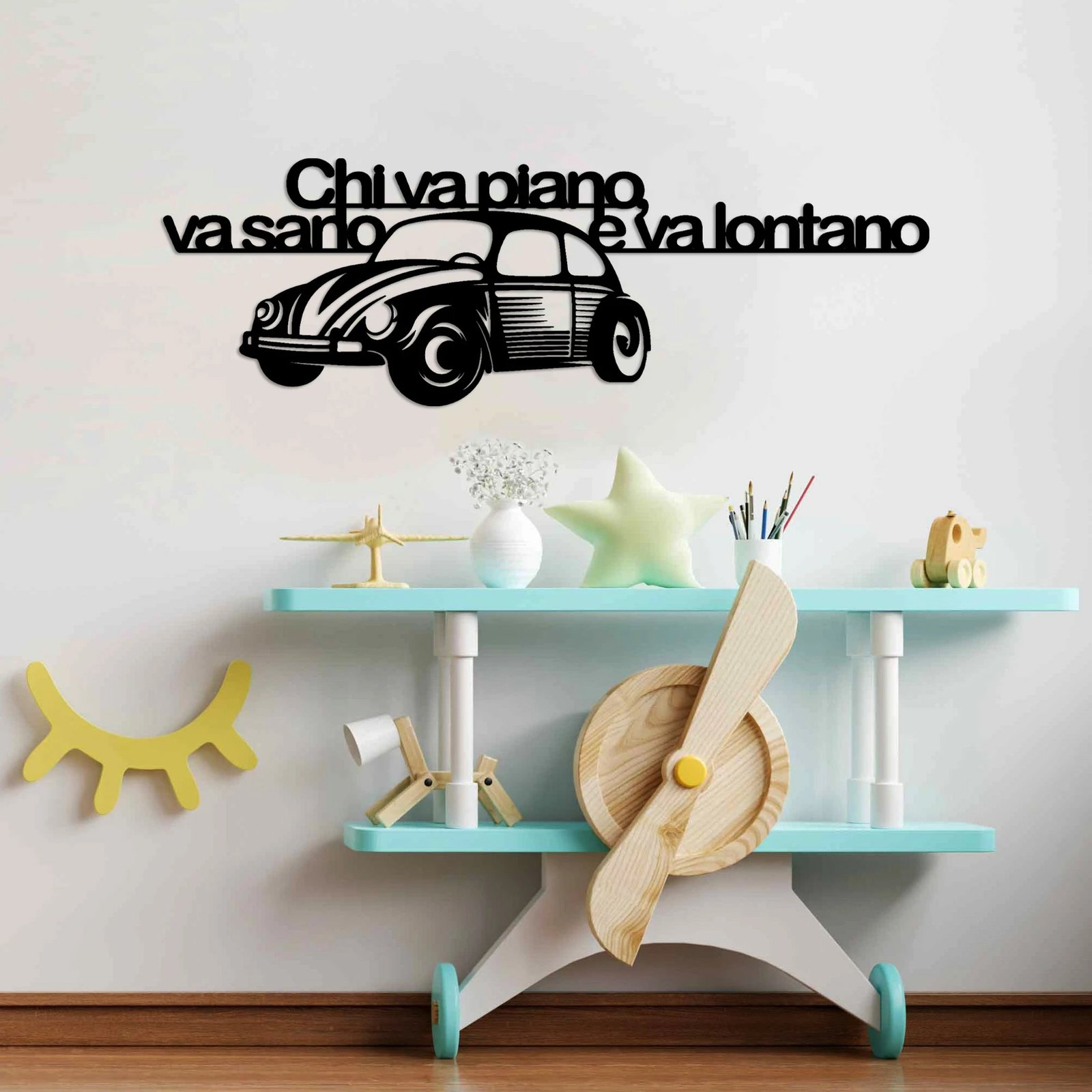 Aksesor dekorativ metalik për mur, Wallity Lontano 3, ngjyrë e zezë, 60x20cm