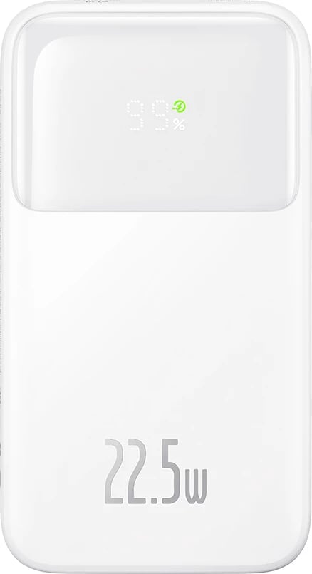 Powerbank Baseus Comet Series PPMD020002, 10000mAh, 22.5W, me ekran, me kabllo USB-C dhe Lightning, e bardhë