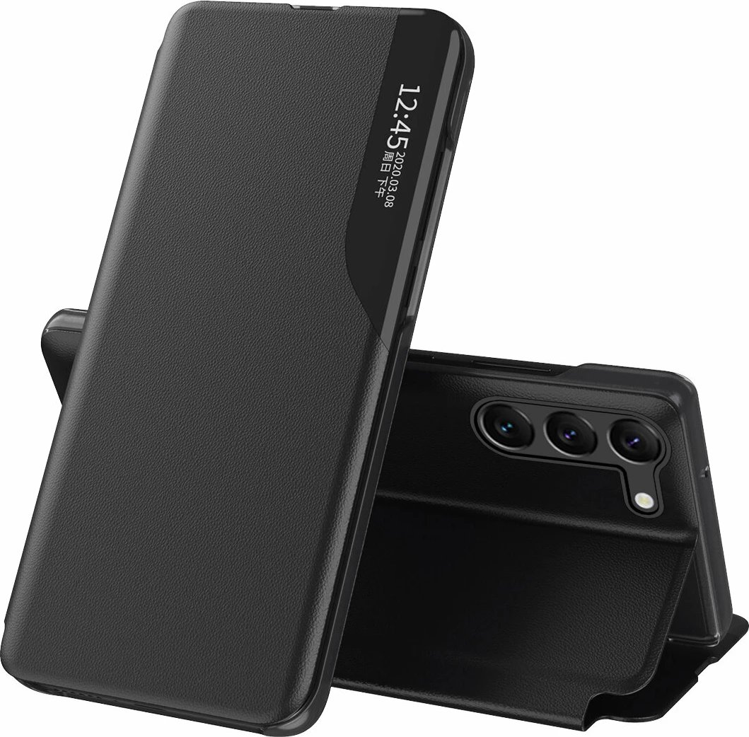 Mbështjellës Hurtel Eco Leather View Case për Xiaomi POCO C65 / Redmi 13C, me kapak, e zezë