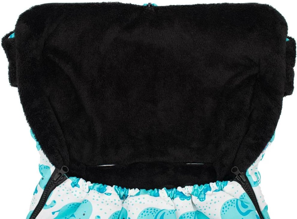 Thes gjumi për bebe, New Baby, Elephants Luxury, fleece, 112x54 cm, me vrima për rripa 5-pikësh, mbyllje me zinxhir, turkeze