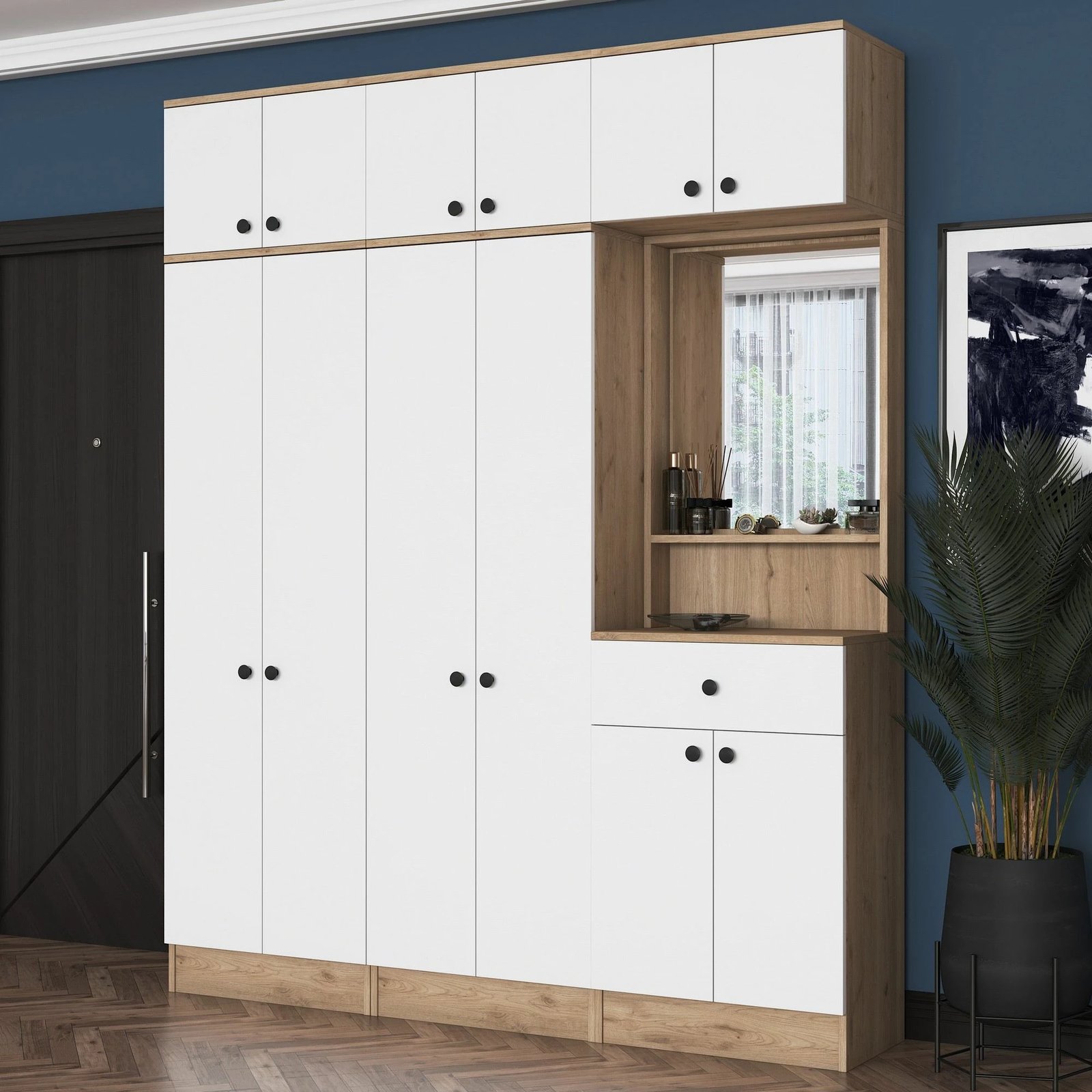 Stendë korridori Skye Decor, ngjyrë arrë dhe e bardhë, me pasqyrë, EA142 - 3451