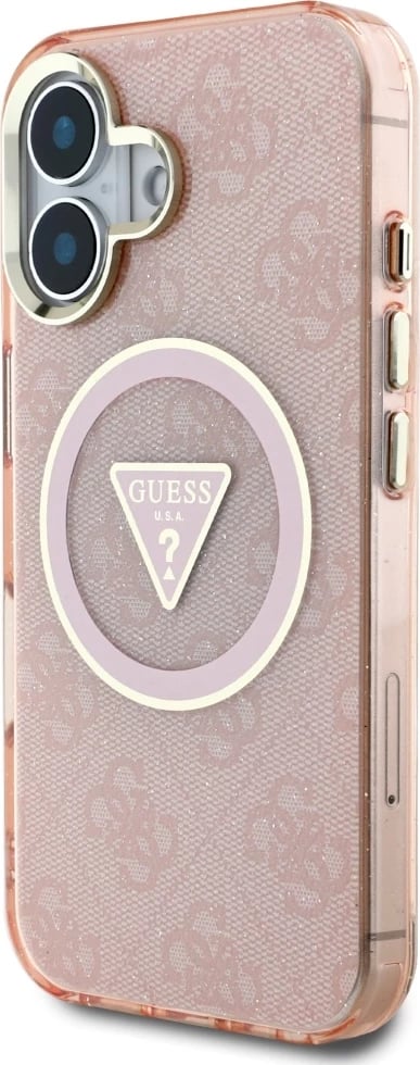 Mbështjellës Guess IML Metal Glitter 4G Circle Triangle MagSafe për iPhone 16, Rozë Mbështjellës Guess IML Metal Glitter 4G Circle Triangle MagSafe për iPhone 16, Rozë