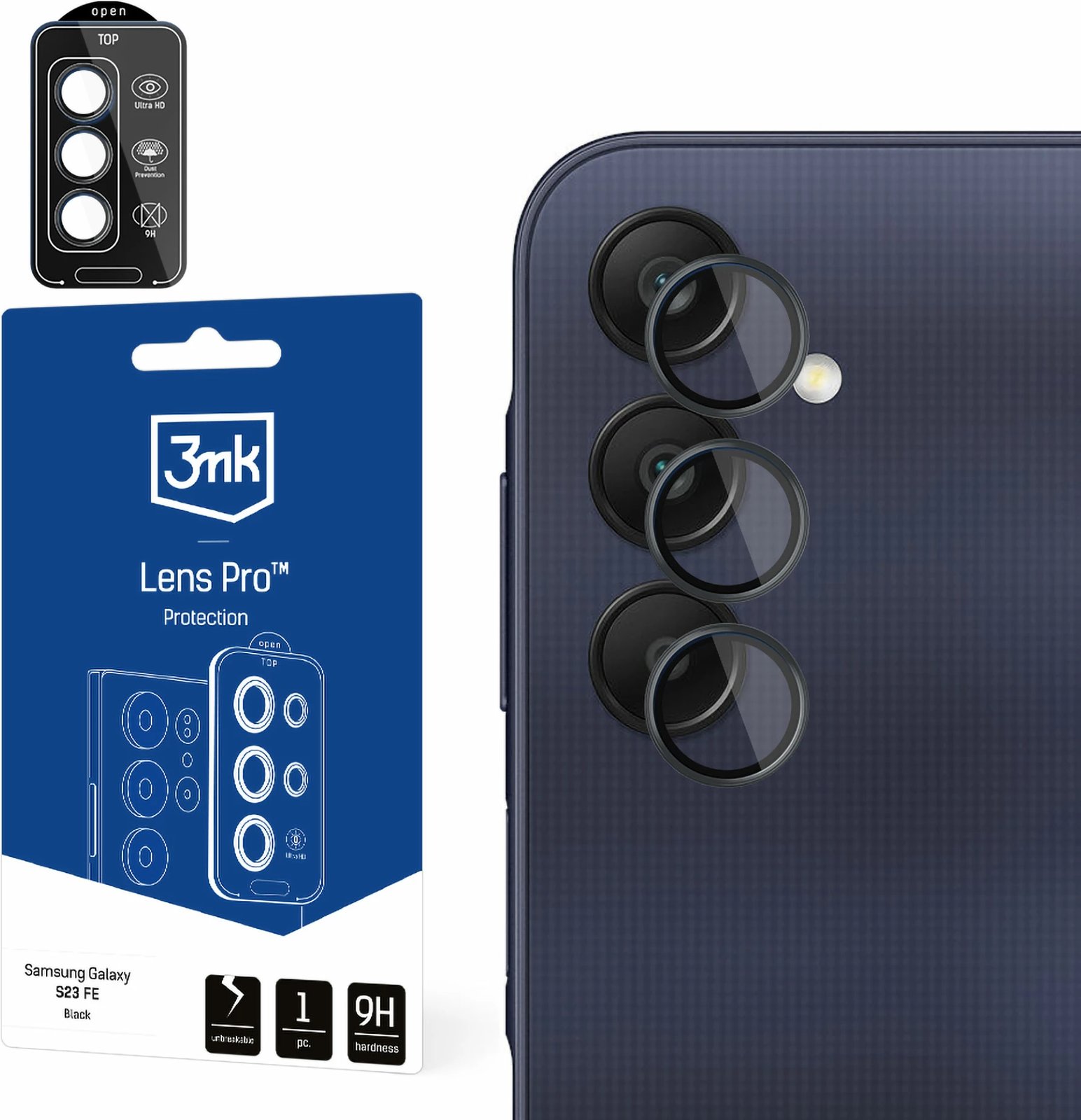 Mbështjellës xhami për lente Samsung Galaxy A25 5G, 3mk Lens Protection Pro, Zi