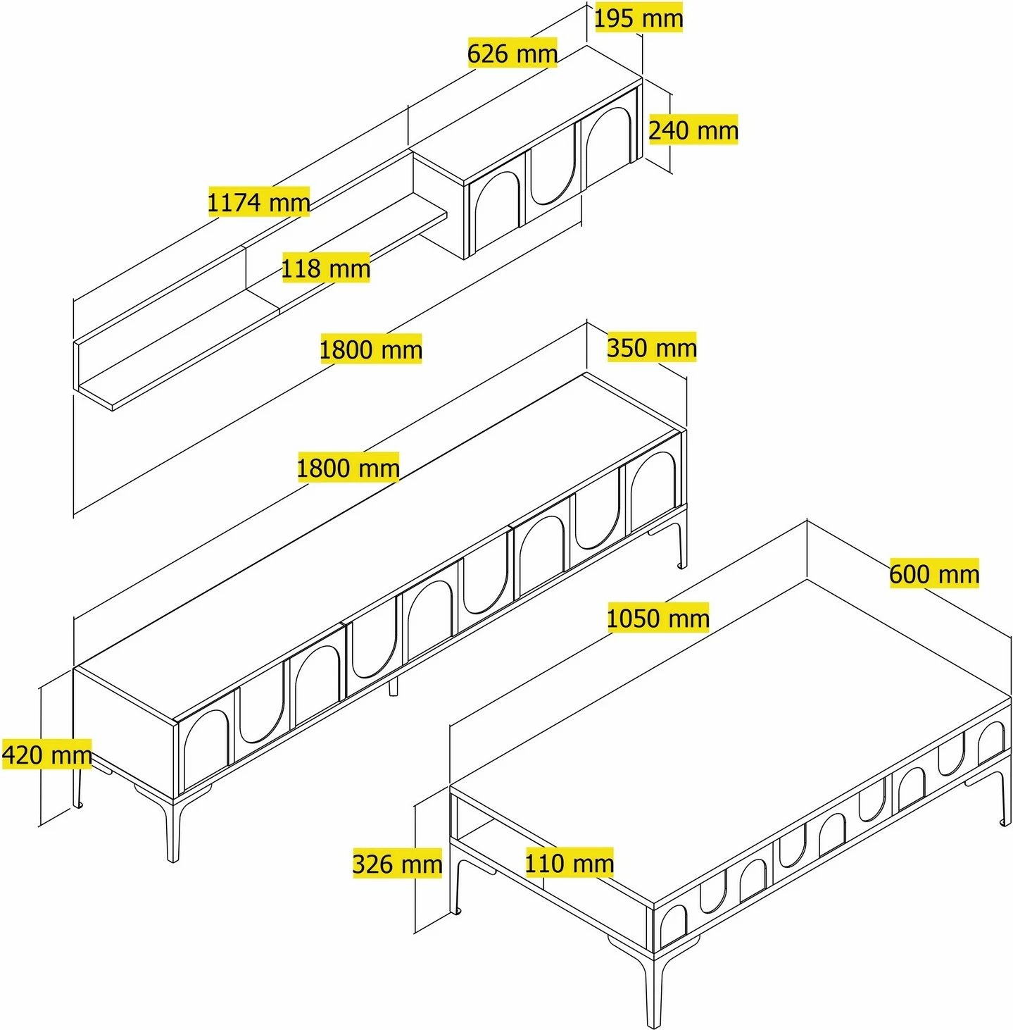 Set mobiljesh për dhomë dite, Skye Decor, Lyon 3 - Atlas, e zezë