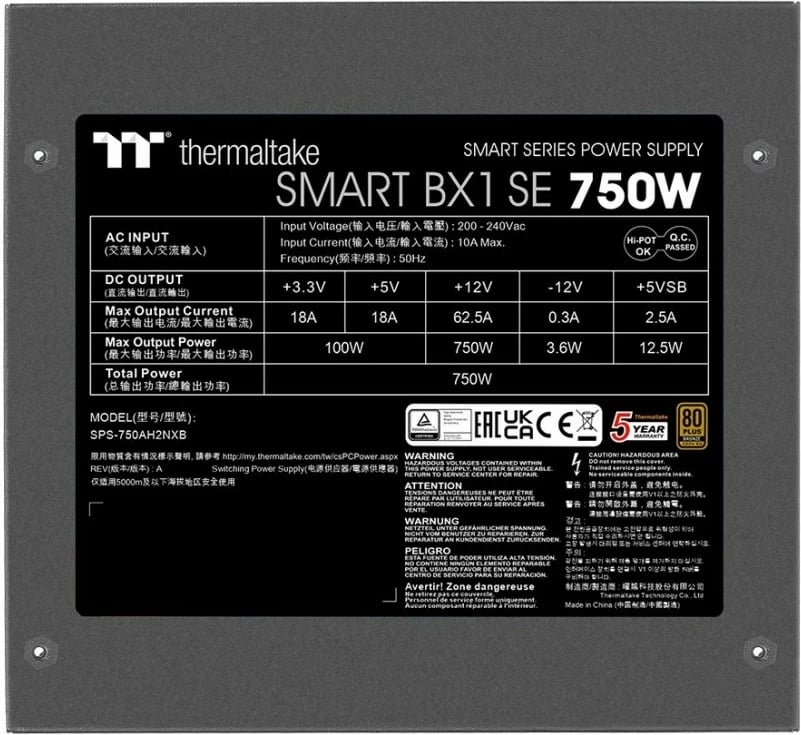 Kasë energjie Thermaltake Smart BX1 SE 750W, 80 PLUS Bronze, Modular, E zezë
