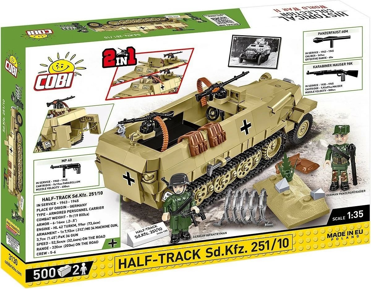 Set blloqesh Cobi Klocki Half-Track Sd.Kfz.251, 500 pjesë, me figurina, bezhë
