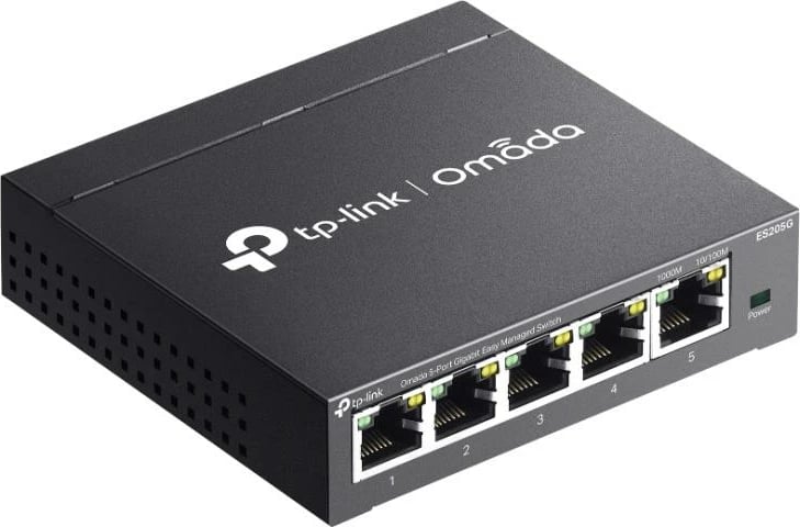 Switch, TP-Link ES205G Omada, 5 porta Gigabit, desktop, metal, e zezë