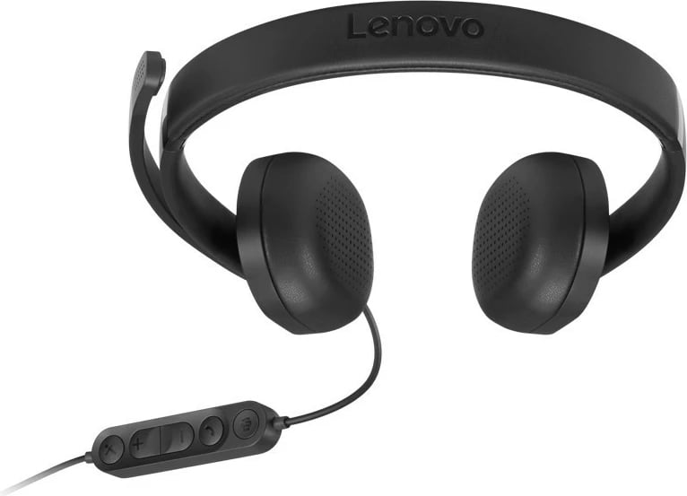 Kufje me kabllo VoIP, Lenovo Wired VoIP Headset 5000 4XD1R88995, stereo me mikrofon, USB-C me adapter USB-A, anulim zhurme, mbi vesh, e zezë