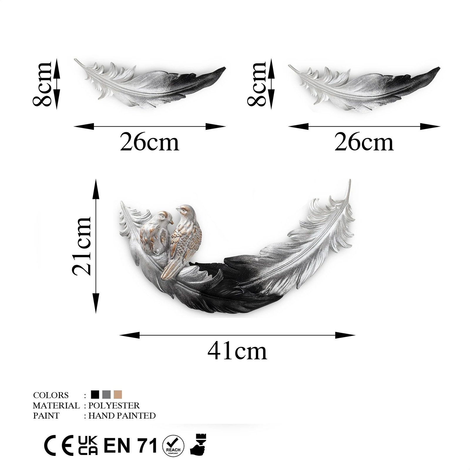 Aksesor dekorativ për mur, Love Birds, Aberto Design, 3 copë, ngjyrë e zezë dhe e bardhë