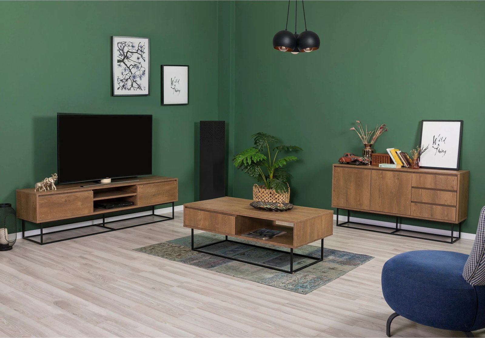 Set mobiljesh për dhomë dite, Skye Decor, Laxus Takım 6, ngjyrë arrë dhe e zezë