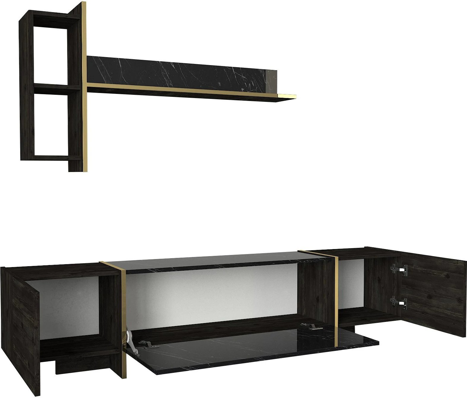 Set mobiljesh për dhomë dite, Skye Decor Veyron Set 3, ngjyrë e zezë dhe ari